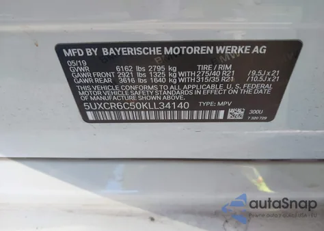 2019 BMW X5 xDrive40I z USA, uszkodzony, nr VIN 5UXCR6C50KLL34140